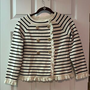 J. Crew Women's Striped Sweater with Ruffle and Button Accents